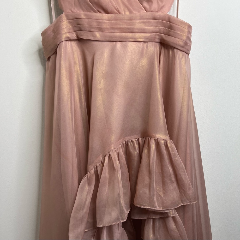 Mac Duggal Cut Out High Low Ruffle Gown NWT Size 12 Formal Dress Rose Gold - Picture 10 of 17